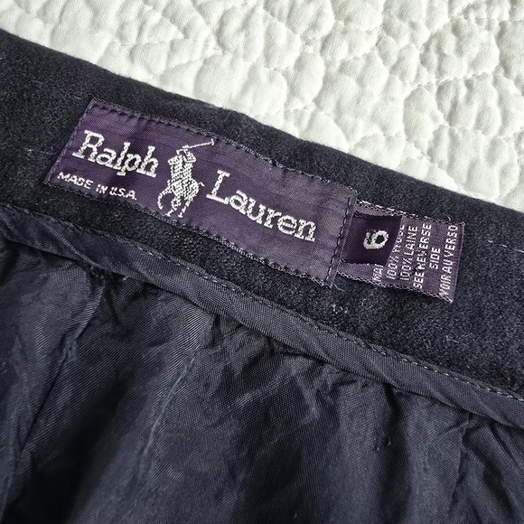 90s Ralph Lauren Purple Label Vintage USA Wool Midi Pencil Skirt Navy - Picture 3 of 8